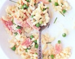 eten pasta recept macaroni ham doperwtjes bieslook