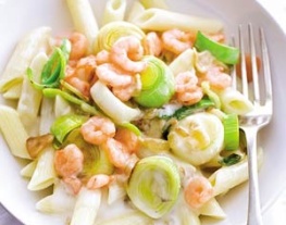 1 penne met garnaaltjes en preiroomsaus